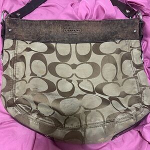 Coach Signature Brown and Tan Shoulder Bag